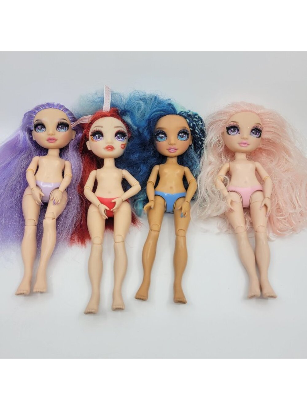 RAINBOW HIGH Lot of 4 Dolls - Jointed Articulated, Nude - Blue, Red, Purple, Pin